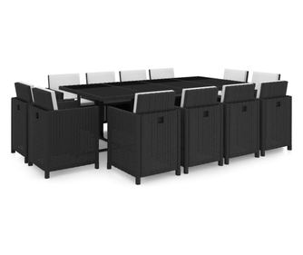 Vanjski set namještaja s jastucima, 13 dijelova, crna boja, poliratan