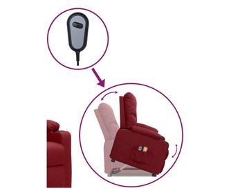 Fotelj za masažo z nagibom in dvigom, vinorodno rdeč, tekstilni material