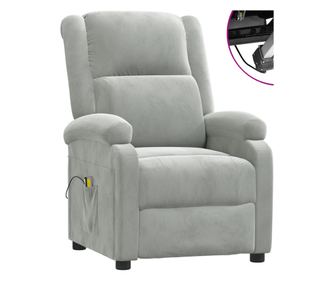 Električni zložljiv masažni fotelj, svetlo siva, tekstil