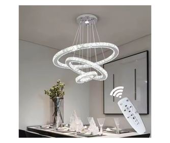 Candelabru LED Greelustr HQ-246-H, modern, cu cristale, pentru living, cu 3 setări de lumină, tip pendul nordic, cu 3 segmente