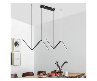 Candelabru LED Greelustr HQ-W001-J-B, Lampă suspendată modernă aurie minimalistă pentru bucătărie, Zigzag, Aliaj de aluminiu