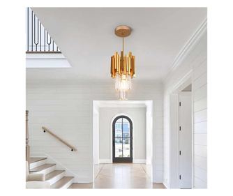 Candelabru Greelustr FG-D17, modern, din aluminiu + cristal Capiz, 2 rânduri, pentru bucătărie, dormitor, living