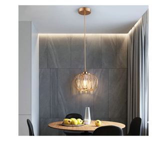 Greelustr HQ-JS-NGDD Lustră, Lampă Decorativă Aurie în Formă de Dovleac, 20W, pentru Bucătărie, Hol, Dormitor, Sufragerie, Oțel+