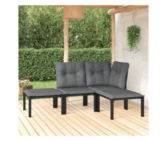 Set mobilier de grădină, 4 piese, negru și gri, poliratan