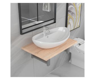 Két részes fürdőszobabútor szett, tölgy, kerámia