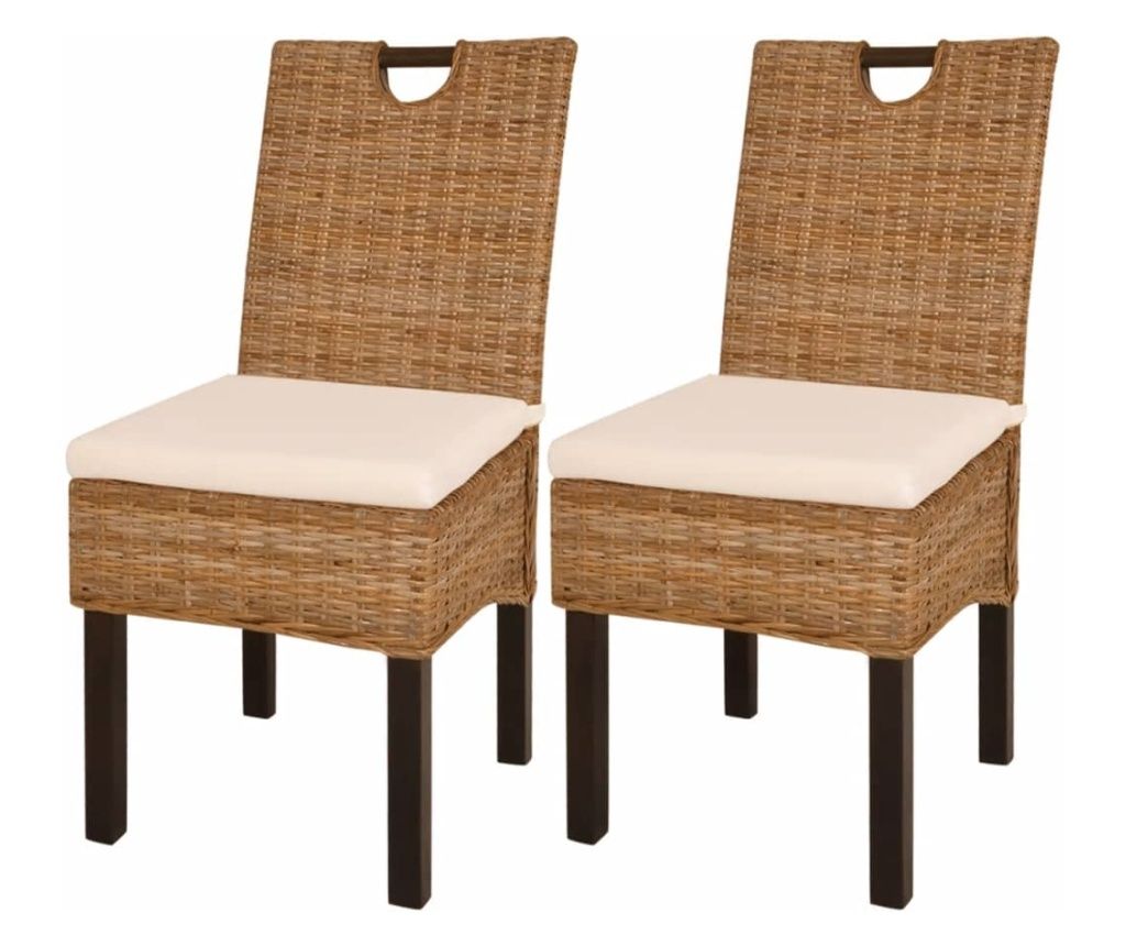 Kubu Rattan and Mango Wood Kitchen Chairs, 2 pcs