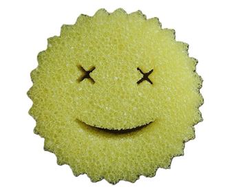 Burete de Vase, Cyrax, Rotund, din Burete PU, Model Smiley Face, Doua Fete, 10 x 4 cm, Galben