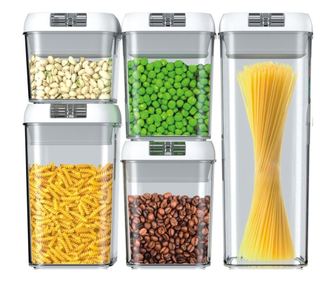 Cutii de Depozitare Alimente, Cyrax, set din 5 Cutii pentru Condimente, Volumetrie 0.5l, 0.8l, 1.2l, 1.9l, Transparente cu Capac