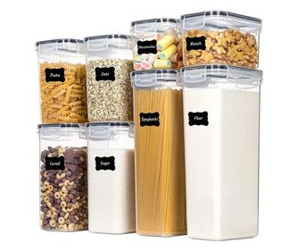 Cutii de depozitare alimente, Cyrax, Set din 8 Cutii pentru Condimente, Cereale, Cutii pentru Bucatarie, din Plastic PP, Cutii A
