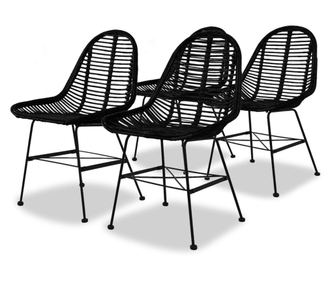 Kuhinjski stoli, 4 kosi, črna, naravni ratan