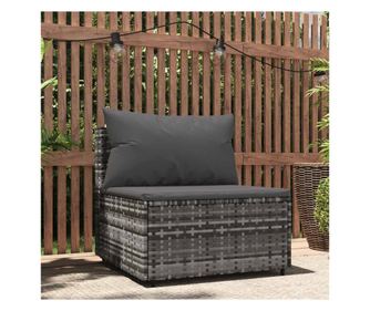 Среден градински диван с възглавници, сив, полиратан