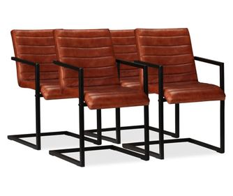 Stolice za blagovaonicu, 4 kom., smeđe, prirodna koža