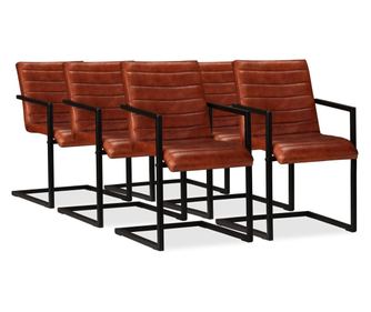 Stolice za blagovaonicu, 6 kom., smeđe, prirodna koža