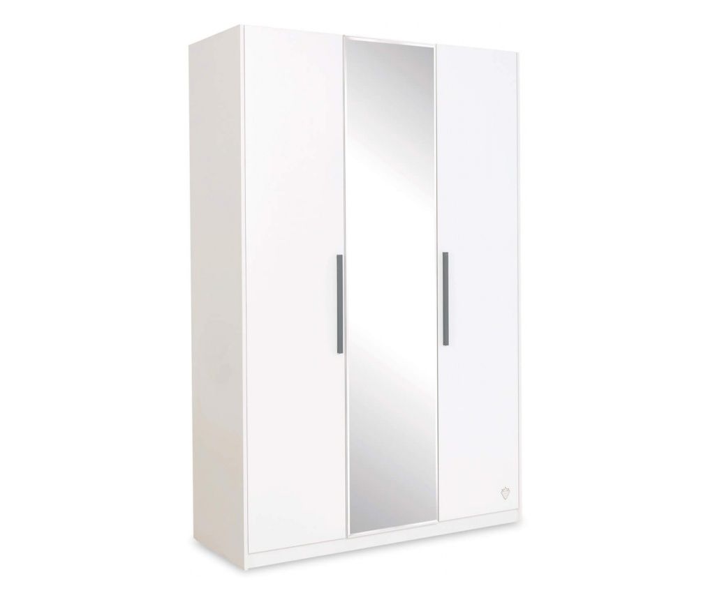 3-Door Wardrobe with Mirror, Youth Collection White, 135x54x209 cm
