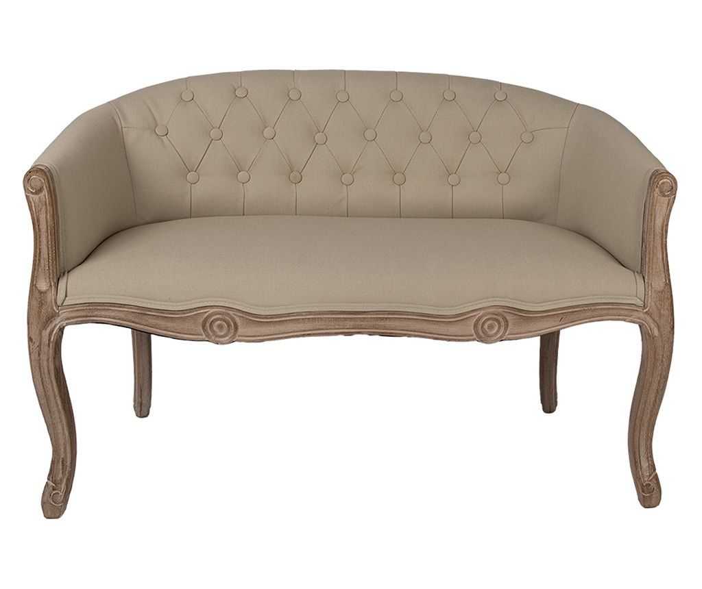 Brown Wooden Bench with Beige Fabric, 104x55x70 cm