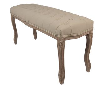 Καφέ Ξύλινος Πάγκος με Μπεζ Ύφασμα, 112x36x50 εκ.