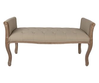 Καφέ ξύλινο παγκάκι με μπεζ ύφασμα, 113x44x60 εκ.