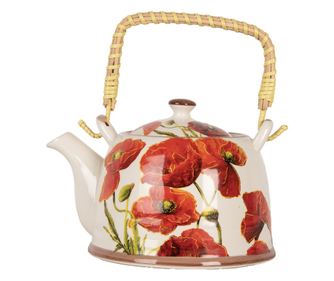 Višebojni keramički čajnik s makovima i infuzerom, 18x14x12 cm, 800 ml