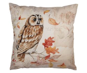 Кафява бежова текстилна калъфка за възглавница с бухал 45x45 см