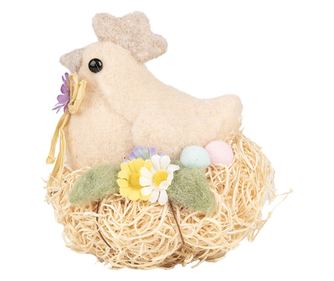 Többszínű textil húsvéti tyúk figura 11x10x13 cm