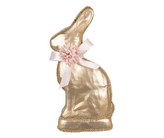 Rózsaszín és arany színű textil húsvéti nyuszi figura 11x5x22 cm