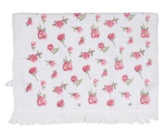 Ručnik za ruke i lice od pamuka s motivom ruža, bijeli/ružičasti/zeleni, 40x66 cm