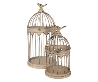Set od 2 ukrasna metalna kaveza za ptice u vintage smeđoj boji (32x60 cm & 23x40 cm)