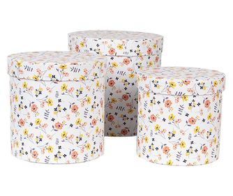 3 darabos, többszínű karton tárolódoboz virágokkal, Ø 19x19 cm, Ø 17x17 cm, Ø 15x15 cm