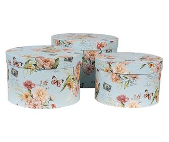 3 darabos, többszínű karton tárolódoboz virágokkal Ø 24x16 cm, Ø 22x15 cm, Ø 21x13 cm