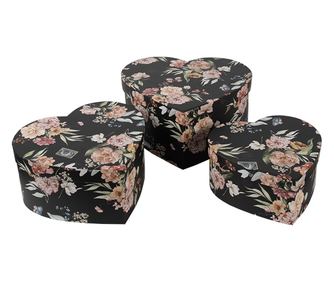 Комплект от 3 многоцветни картонени кутии за съхранение със сърца 28x26x14 см, 24x23x12 см, 21x20x10 см