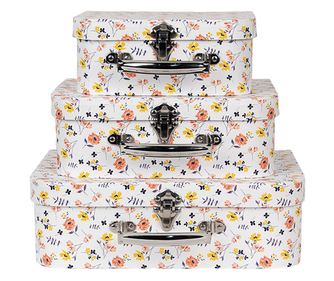 3 darabos, többszínű karton tárolódoboz készlet, bőrönd stílusú, 30x22x9 cm, 25x20x9 cm, 20x17x8 cm