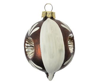 4 darabos karácsonyfa gömb szett, fehér és barna üveg, 5x7 cm