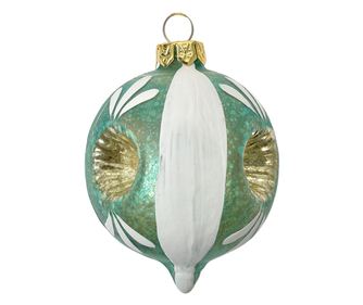 4 darabos karácsonyfa gömb szett, fehér, zöld és arany üveg, 5x7 cm