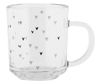 6 darabos, fekete, szív mintás üveg bögre szett, 11x8x9 cm / 200 ml