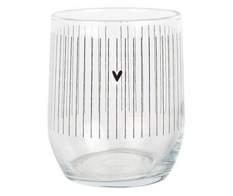 6 darabos átlátszó fekete szív alakú üvegpohár készlet Ø 8x9 cm / 300 ml