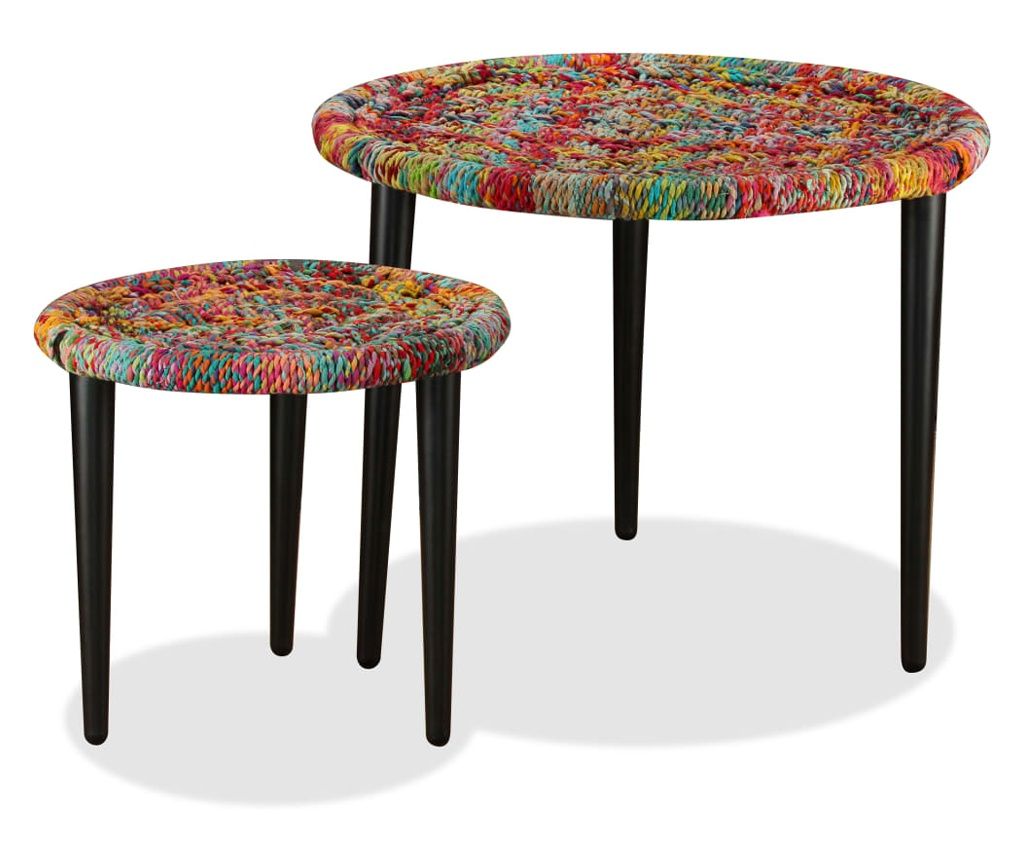 Coffee Table Set, 2 Pieces, Braided Chindi Details, Multicolor
