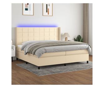 Легло с пружини, матрак и LED, кремаво, 200х200 см, текстил