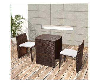 Bistro set s jastucima, 3 dijela, smeđa, poliratan