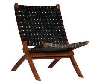 Sklopiva pletena stolica, crna, prirodna koža