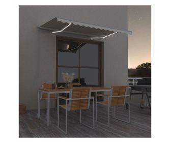 Ръчно прибиращ се тента с LED осветление, кремав, 350x250 см