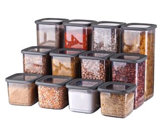 12 darabos ételtároló készlet (4X500 ml, 4X1200 ml, 4X1750 ml), antracit áttetsző, 1 fedő és 24 ajándék öntapadó címke