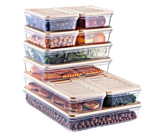 Freshbox 9 darabos ételtároló szett (4X600 ml, 2X1170 ml, 2X2000 ml, 1x2400 ml), fehér, átlátszó, krémszínű fedő