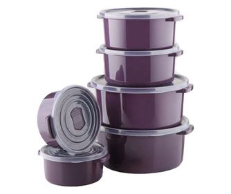 6 darabos ételtároló készlet (2X500 ml, 2X1000 ml, 2X2000 ml), sötétlila, fedél légtelenítő szeleppel