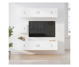 Set TV omare, 7 delov, bela, obdelano les.