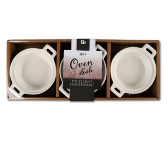 Комплект от 3 купички Excellent Houseware, Порцелан, 13x10x4 см, 130 мл, Кръгли