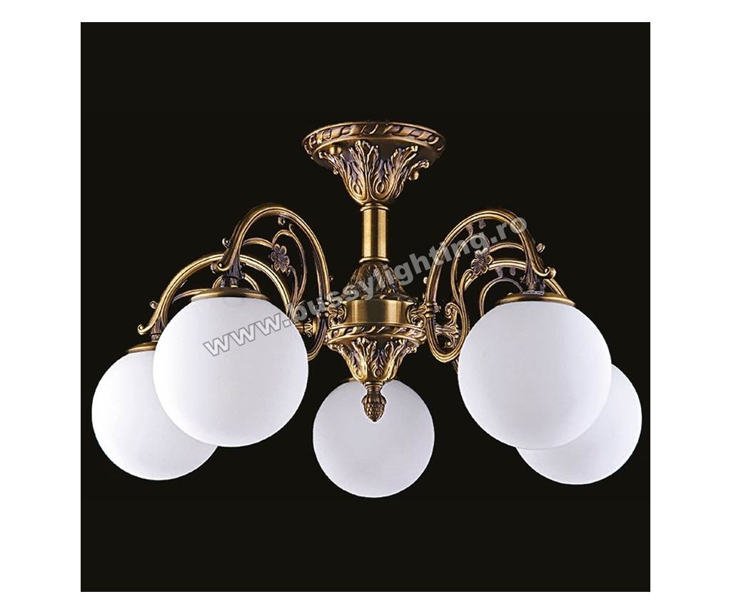 Primo csillár 5 ággal, klasszikus design, antikolt bronz bevonat, fehér lámpaernyő - Bussy Lighting 7210-52-45