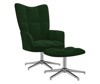 Sedež za sprostitev s taburejem, temno zelena, žamet