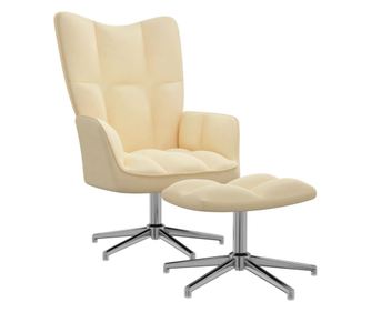 Stolica za opuštanje s taburetom, krem bijela, baršun