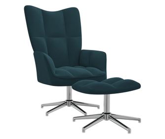 Sedež za sprostitev s taburejem, moder, žamet