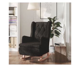 Фотьойл с люлеещи се крака от черен текстил от дърво хевея